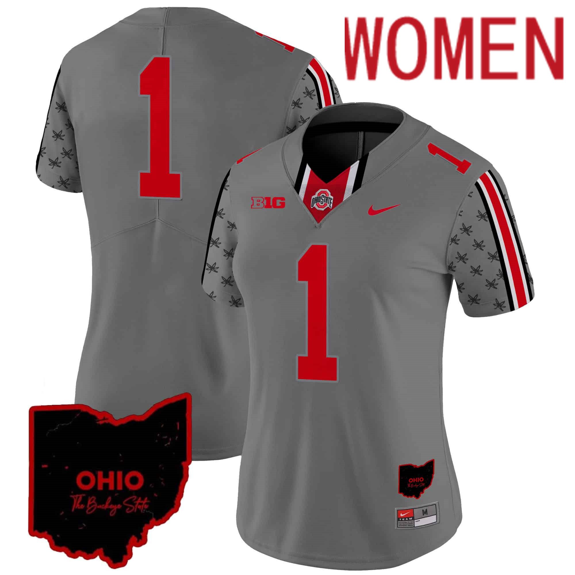 Women Ohio State Buckeyes #1 No Name Grey 2024 Nike Home Patch Vapor Limited NCAA Jersey
